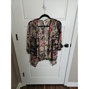CHOCOLATE U.S.A. Sheer Floral Kimono Cardigan Lightweight Boho Layering Piece